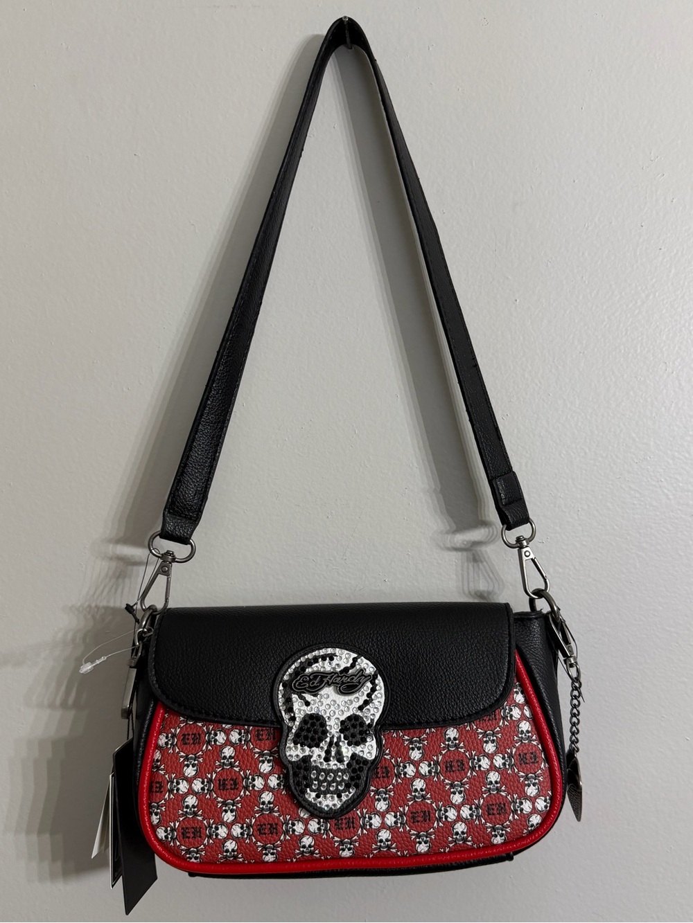Ed Hardy Red Skull Crystal Y2K Crossbody Bag